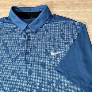 Nike Golf Polo Men’s Large Blue Mobility Camo Short Sleeve Performance Shirt
